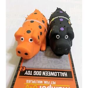 Multipet Halloween Pigs Set of 2 Latex Squeaky Dog Toys Orange Black Polka Dot